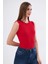 Kadın Kırmızı Fitilli Bisiklet Yaka Geniş Omuz Sıfır Kol Atlet 3