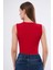 Kadın Kırmızı Fitilli Bisiklet Yaka Geniş Omuz Sıfır Kol Atlet 4