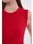 Kadın Kırmızı Fitilli Bisiklet Yaka Geniş Omuz Sıfır Kol Atlet 5
