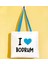 I Love Bodrum Turkuaz Renkli Kulp Gabardin Bez Çanta 40X35CM, Baskılı Omuz Çantası, Alışveriş Çantası, Plaj Çantası 1