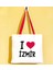 I Love Izmir Kırmızı Renkli Kulp Gabardin Bez Çanta 40X35CM, Baskılı Omuz Çantası, Alışveriş Çantası, Plaj Çantası 1