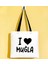 I Love Muğla Siyah Renkli Kulp Gabardin Bez Çanta 40X35CM, Baskılı Omuz Çantası, Alışveriş Çantası, Plaj Çantası 1