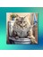 Tekli Kare Kanvas Banyo Tablosu Gazete Okuyan Gri Chinchilla Kedi 3