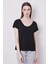 Likralı Şık Span Kumaş Ön Arka V Yaka Düşük Omuzlu Bluz-Siyah 2