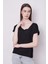 Likralı Şık Span Kumaş Ön Arka V Yaka Düşük Omuzlu Bluz-Siyah 4