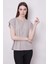 Şık Likralı Span Kumaş Kolsuz Geniş Sıfır Yaka Düşük Omuzlu Basic Tshirt Bluz-Gri 2