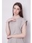 Şık Likralı Span Kumaş Kolsuz Geniş Sıfır Yaka Düşük Omuzlu Basic Tshirt Bluz-Gri 4