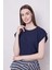 Şık Likralı Span Kumaş Kolsuz Geniş Sıfır Yaka Düşük Omuzlu Basic Tshirt Bluz-Lacivert 2