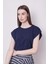 Şık Likralı Span Kumaş Kolsuz Geniş Sıfır Yaka Düşük Omuzlu Basic Tshirt Bluz-Lacivert 3