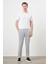 Erkek Gri Poliviskon Trend Çizgili Slim Fit Örme Spor Pantolon 5