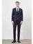 Erkek Lacivert Poliviskon Trend Yelekli Desenli Slim Fit Sivri Yaka Takım Elbise 1