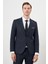 Erkek Lacivert Poliviskon Trend Yelekli Desenli Slim Fit Sivri Yaka Takım Elbise 4