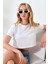Kolu Katlamalı Geniş Crop Esnek Pamuklu Kompakt Tshirt 21754 Beyaz 2