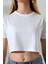 Kolu Katlamalı Geniş Crop Esnek Pamuklu Kompakt Tshirt 21754 Beyaz 3