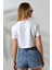 Kolu Katlamalı Geniş Crop Esnek Pamuklu Kompakt Tshirt 21754 Beyaz 4