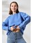 Şardonlu Bisiklet Yaka Oversize Sweatshirt 21620 Mavi 1