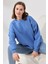 Şardonlu Bisiklet Yaka Oversize Sweatshirt 21620 Mavi 3