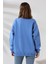 Şardonlu Bisiklet Yaka Oversize Sweatshirt 21620 Mavi 4