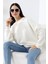 Şardonlu Bisiklet Yaka Oversize Sweatshirt 21620 Ekru 3