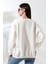 Şardonlu Bisiklet Yaka Oversize Sweatshirt 21620 Ekru 4