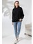 Şardonlu Bisiklet Yaka Oversize Sweatshirt 21620 Siyah 1
