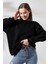 Şardonlu Bisiklet Yaka Oversize Sweatshirt 21620 Siyah 2