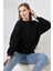 Şardonlu Bisiklet Yaka Oversize Sweatshirt 21620 Siyah 3
