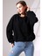 Şardonlu Reglan Kol Bisiklet Yaka Oversize Sweatshirt 21625 Siyah 2