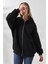 Şardonlu Fermuarlı Kapüşonlu Oversize Sweatshirt 21618 Siyah 2
