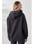 Şardonlu Fermuarlı Kapüşonlu Oversize Sweatshirt 21618 Füme 4