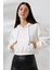 Kapüşonlu Şardonlu Crop Geniş Kalıp Sweatshirt 21653 Ekru 3