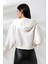 Kapüşonlu Şardonlu Crop Geniş Kalıp Sweatshirt 21653 Ekru 4