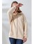 Şardonlu Fermuarlı Kapüşonlu Oversize Sweatshirt 21618 Taş 2