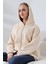 Şardonlu Fermuarlı Kapüşonlu Oversize Sweatshirt 21618 Taş 3