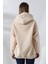Şardonlu Fermuarlı Kapüşonlu Oversize Sweatshirt 21618 Taş 4