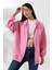 Şardonlu Fermuarlı Kapüşonlu Oversize Sweatshirt 21618 Pembe 1