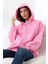 Şardonlu Fermuarlı Kapüşonlu Oversize Sweatshirt 21618 Pembe 3
