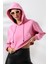 Kapüşonlu Şardonlu Crop Geniş Kalıp Sweatshirt 21653 Pembe 2