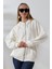 Şardonlu Fermuarlı Kapüşonlu Oversize Sweatshirt 21618 Ekru 2
