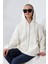 Şardonlu Fermuarlı Kapüşonlu Oversize Sweatshirt 21618 Ekru 3