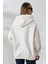 Şardonlu Fermuarlı Kapüşonlu Oversize Sweatshirt 21618 Ekru 4