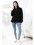 Şardonlu Yarım Fermuarlı Oversize Sweatshirt 21622 Siyah 1
