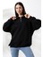 Şardonlu Yarım Fermuarlı Oversize Sweatshirt 21622 Siyah 2