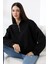 Şardonlu Yarım Fermuarlı Oversize Sweatshirt 21622 Siyah 3