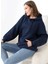 Şardonlu Kapüşonlu Oversize Sweatshirt 21615 Lacivert 3