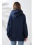 Şardonlu Kapüşonlu Oversize Sweatshirt 21615 Lacivert 4
