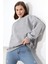 Şardonlu Omuz Detaylı Bisiklet Yaka Oversize Sweatshirt 21616 Grimelanj 3