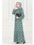 Eteği Fırfır Ikat Desen Viscon Elbise-Mint Yeşili 1