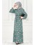 Eteği Fırfır Ikat Desen Viscon Elbise-Mint Yeşili 2