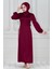Bağcığı Taş Detaylı Saten Abiye-Bordo 1